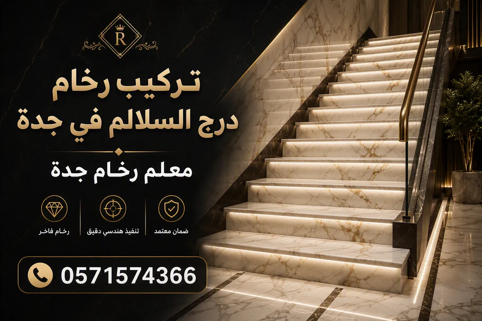 تركيب رخام درج السلالم في جدة بنائمة رخام طبيعي وحلية شطف من تنفيذ معلم رخام جدة في فيلا بحي أبحر