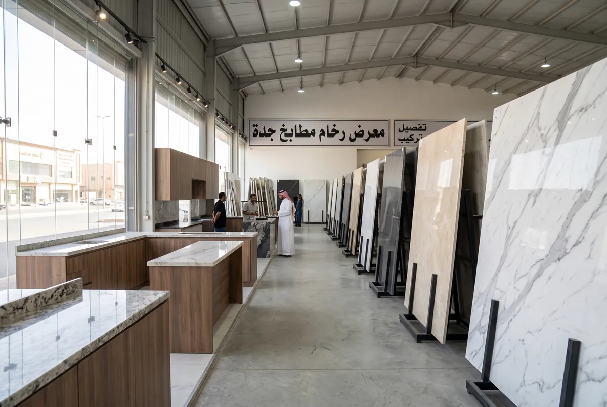 رخام مطابخ جدة سطح مطبخ رخام طبيعي مع فتحة مغسلة - معلم رخام جدة